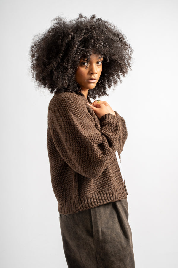 Knitted Wool Bravo Cardigan in Earth