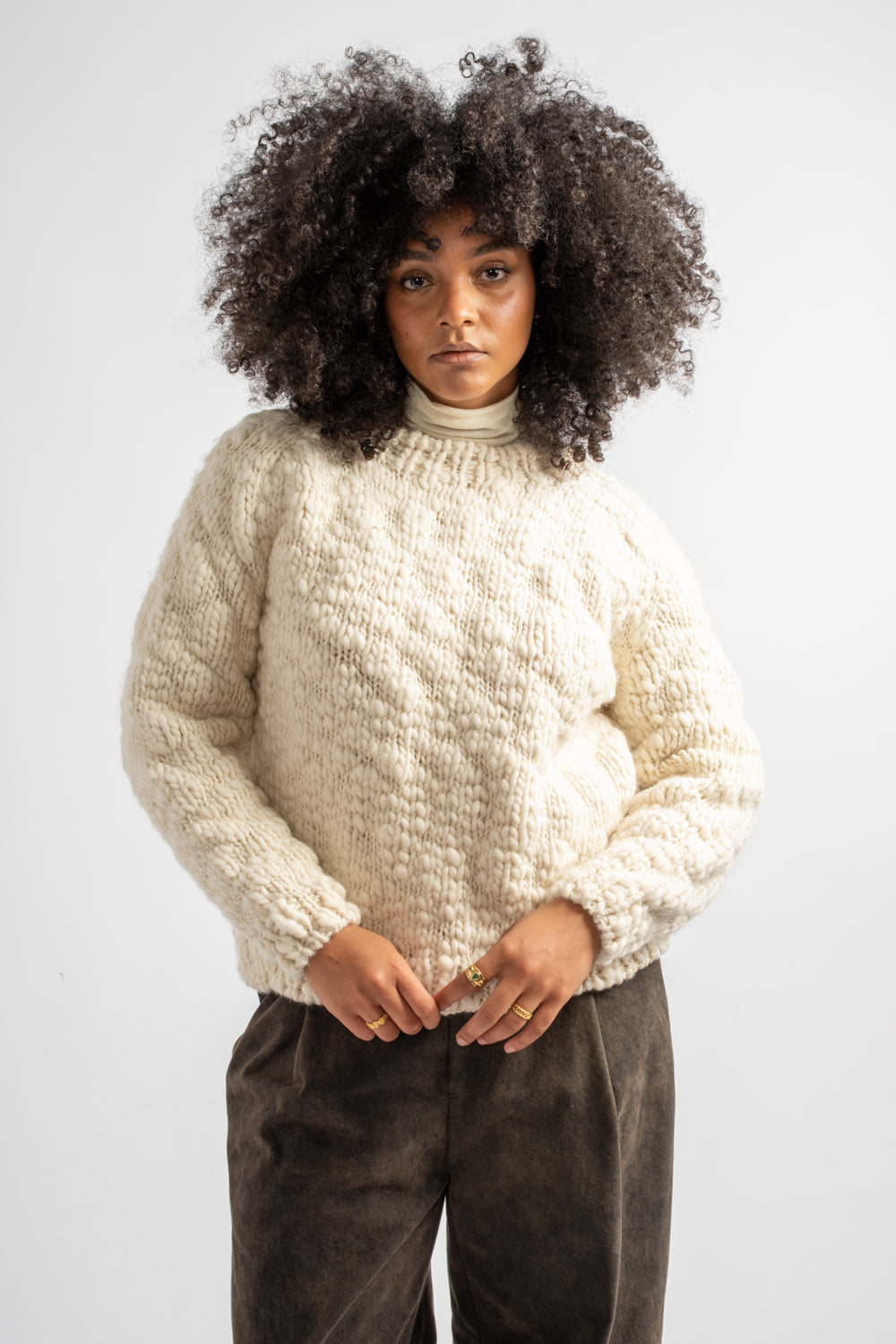 Hand Knitted Wool Caven Jumper in Ivory