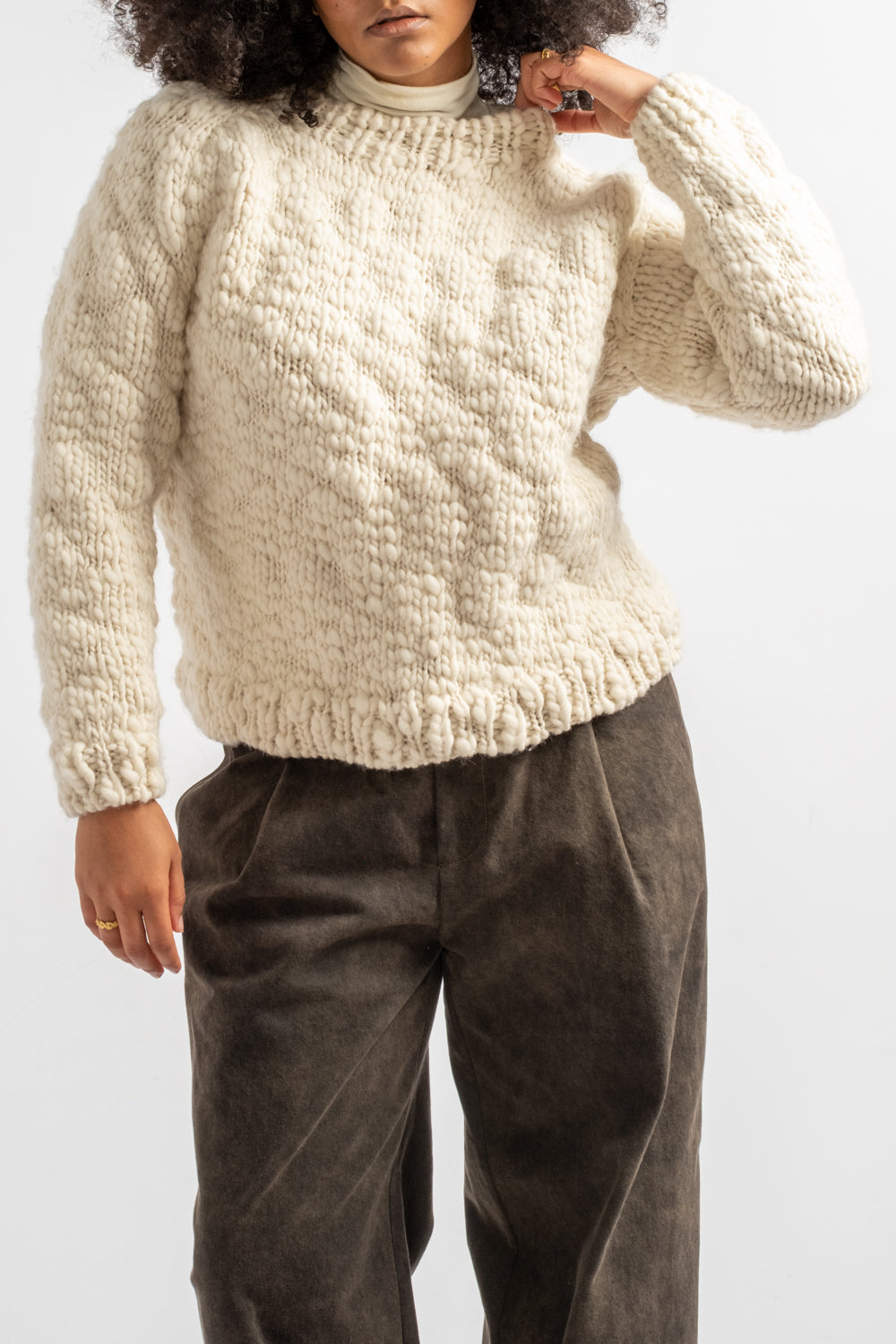 Hand Knitted Wool Caven Jumper in Ivory