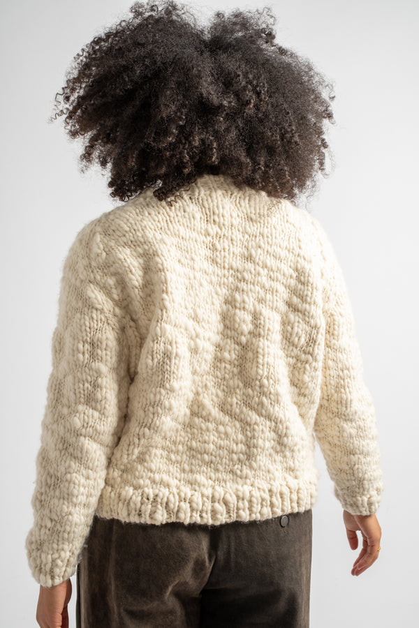Hand Knitted Wool Caven Jumper in Ivory