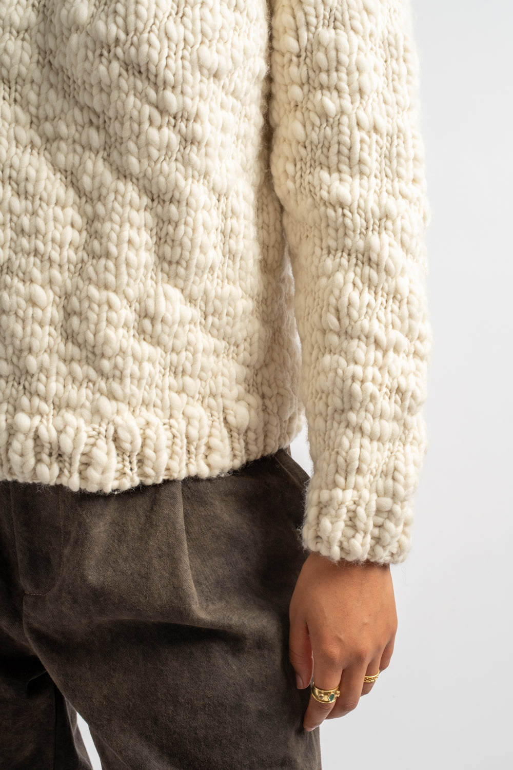 Hand Knitted Wool Caven Jumper in Ivory