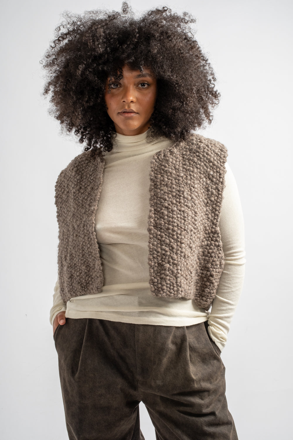 Hand Knitted Wool Fumo Vest in Cub