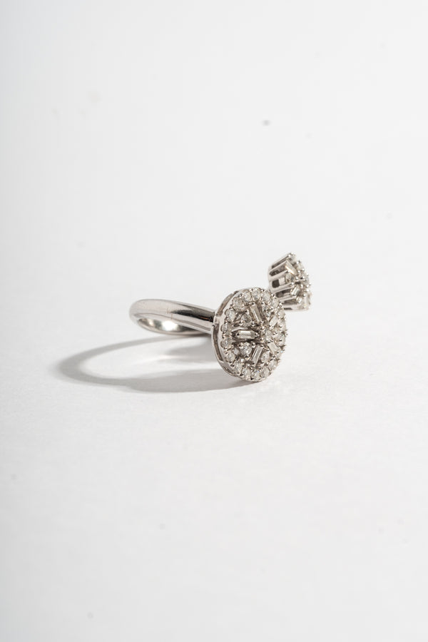 14K White Gold Double Starburst Ring