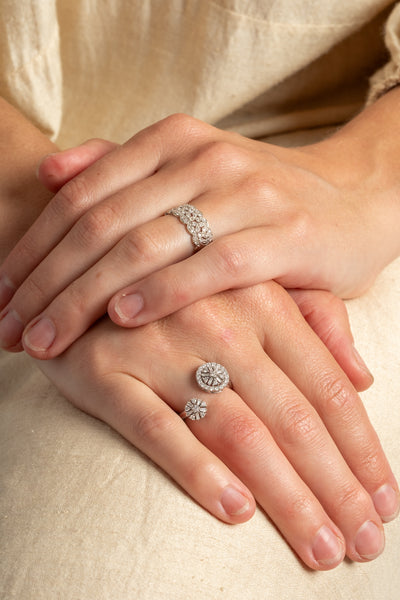 14K White Gold Double Starburst Ring