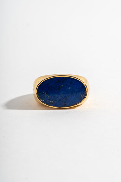 18K Flat Lapis Oval Ring Circa 1970