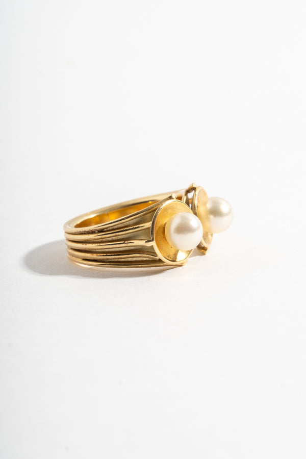 14K Modern Double Pearl Ring