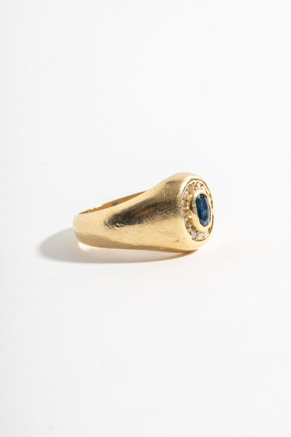 14K Sapphire + Diamond Signet Style Ring