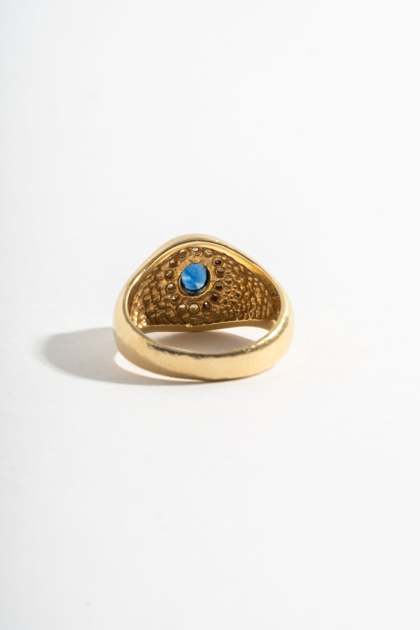 14K Sapphire + Diamond Signet Style Ring