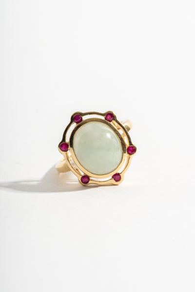 14K Jade and Ruby Ring