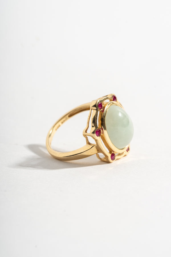 14K Jade and Ruby Ring