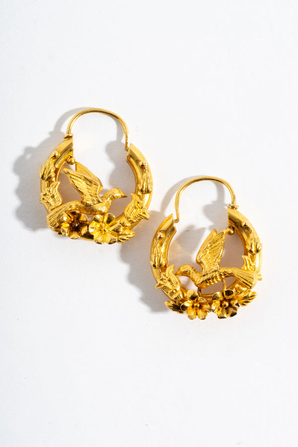 18K Victorian Bird Hoops