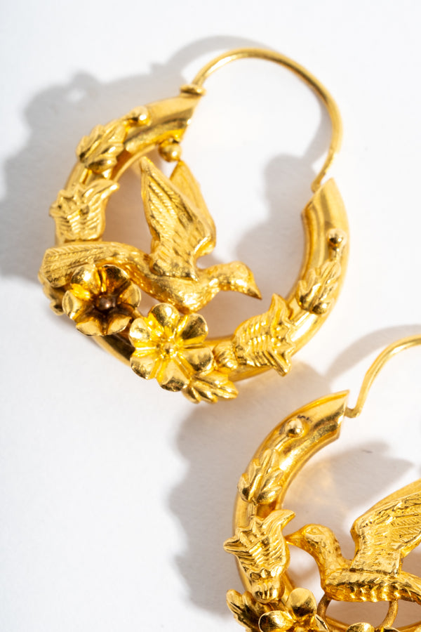 18K Victorian Bird Hoops