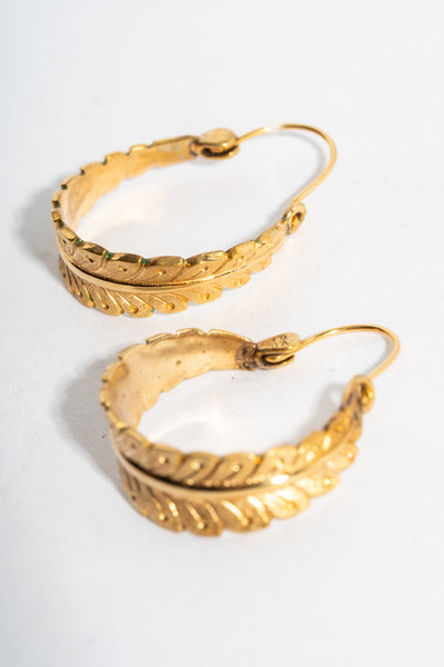 14K Victorian Feather Hoops