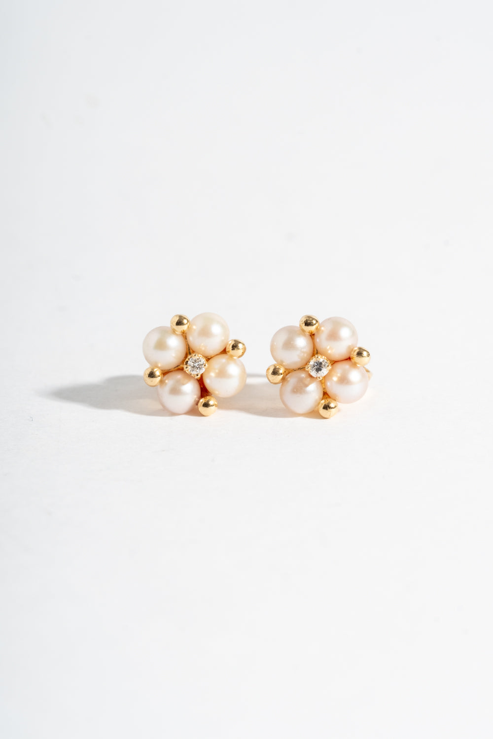 14K Pearl Cluster with Diamond Studs