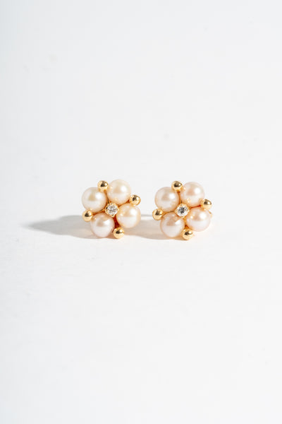 14K Pearl Cluster with Diamond Studs