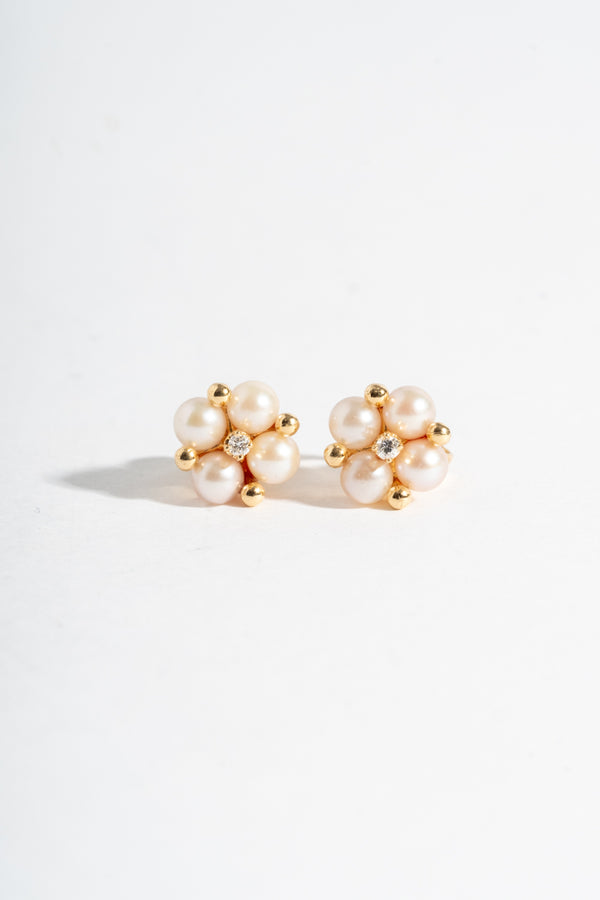 14K Pearl Cluster with Diamond Studs