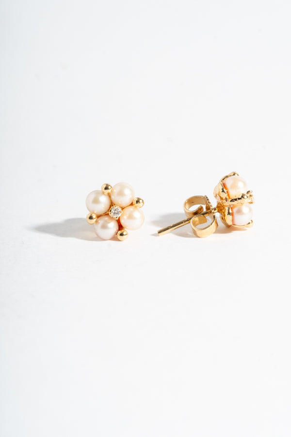 14K Pearl Cluster with Diamond Studs