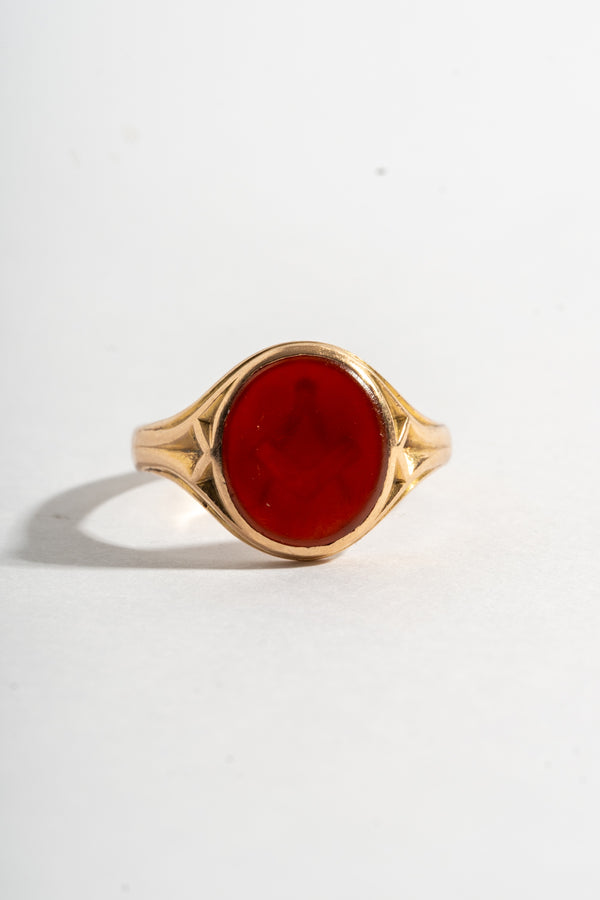 10K Carnelian Secret Masonic Signet Ring