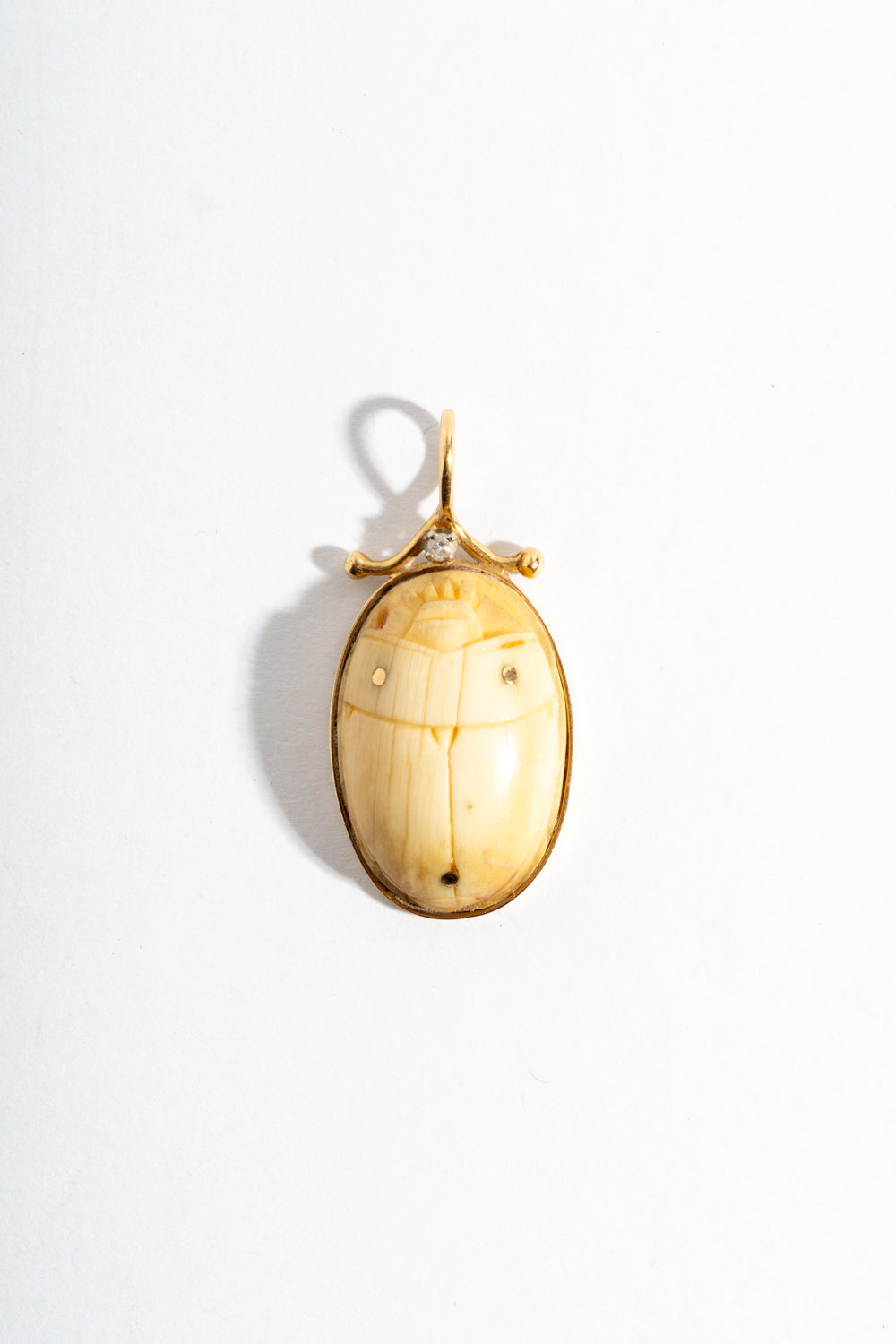 14K Bone + Diamond Scarab Pendant