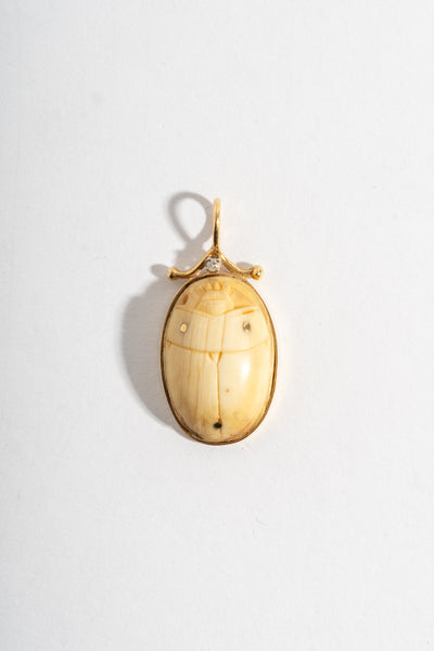 14K Bone + Diamond Scarab Pendant