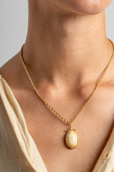 14K Bone + Diamond Scarab Pendant