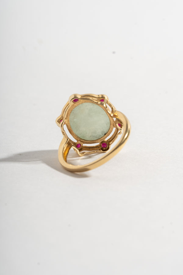 14K Jade and Ruby Ring