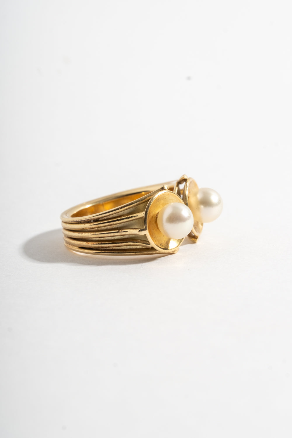 14K Modern Double Pearl Ring
