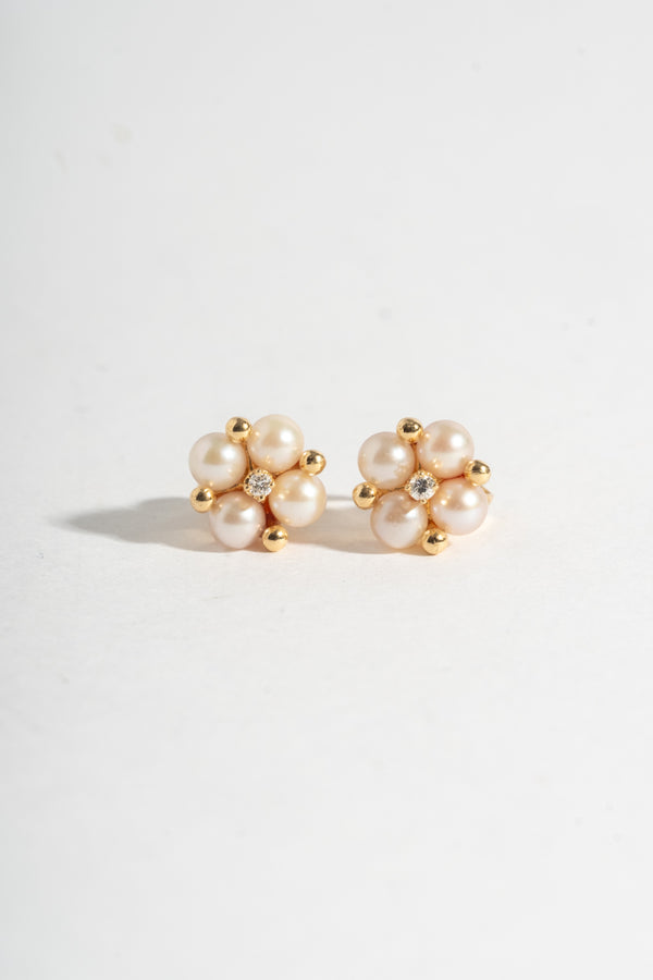 14K Pearl Cluster with Diamond Studs