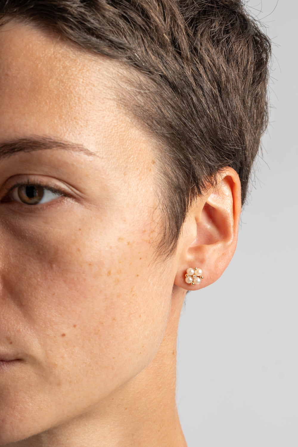 14K Pearl Cluster with Diamond Studs