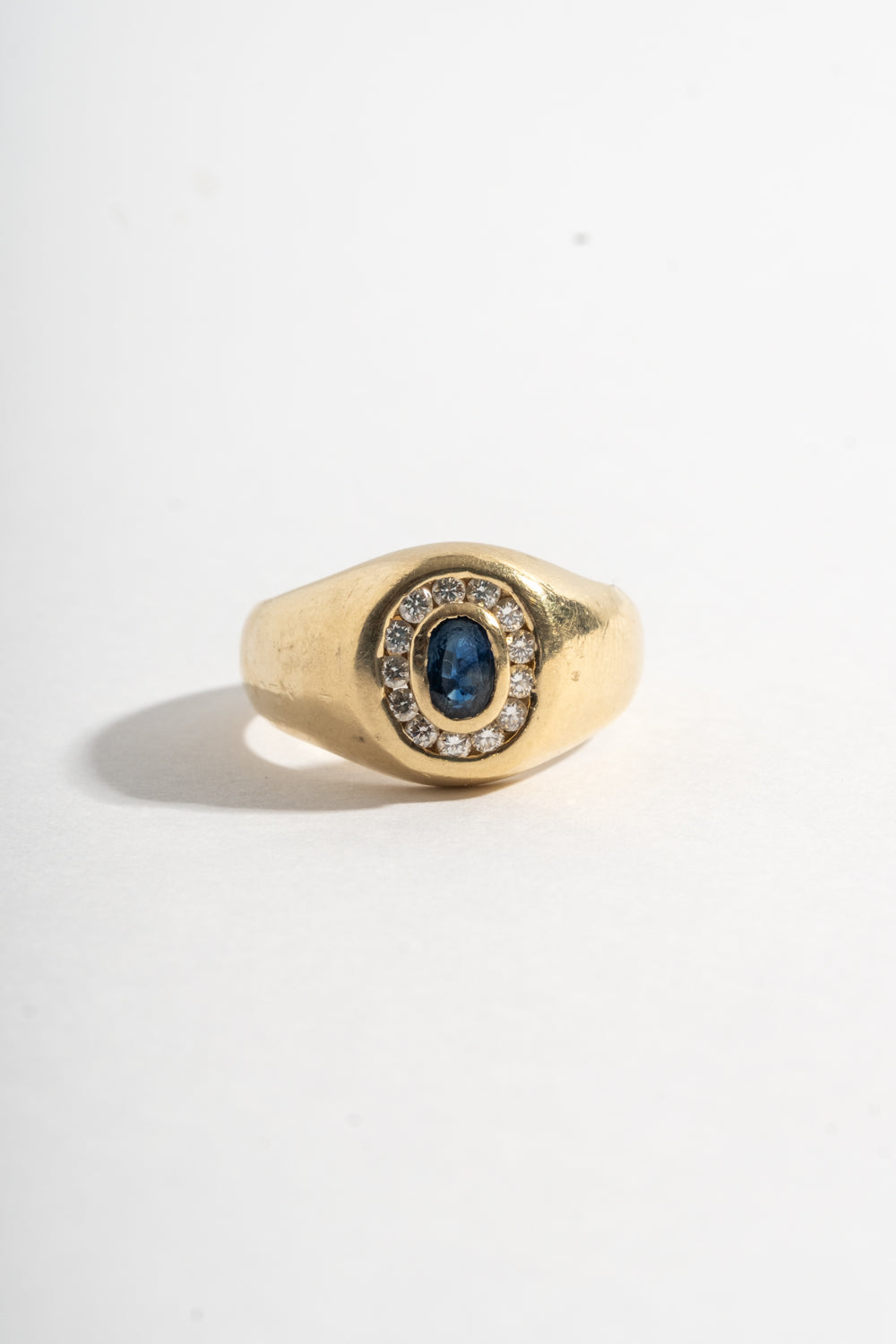 14K Sapphire + Diamond Signet Style Ring