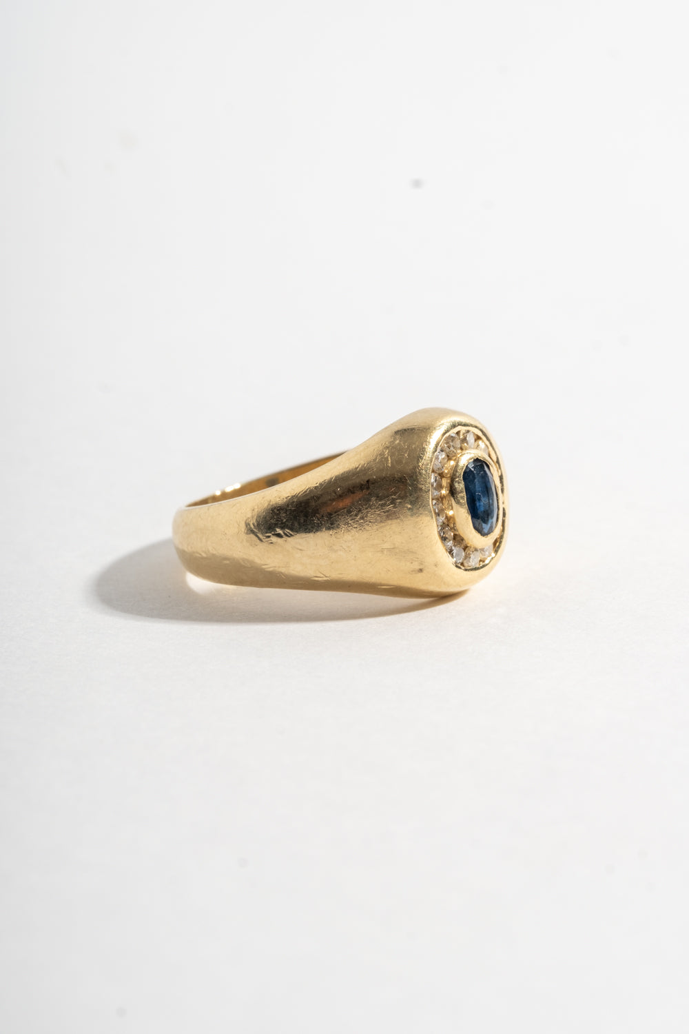 14K Sapphire + Diamond Signet Style Ring