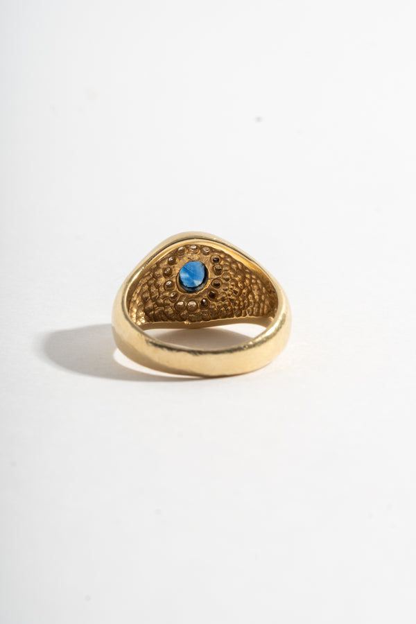 14K Sapphire + Diamond Signet Style Ring