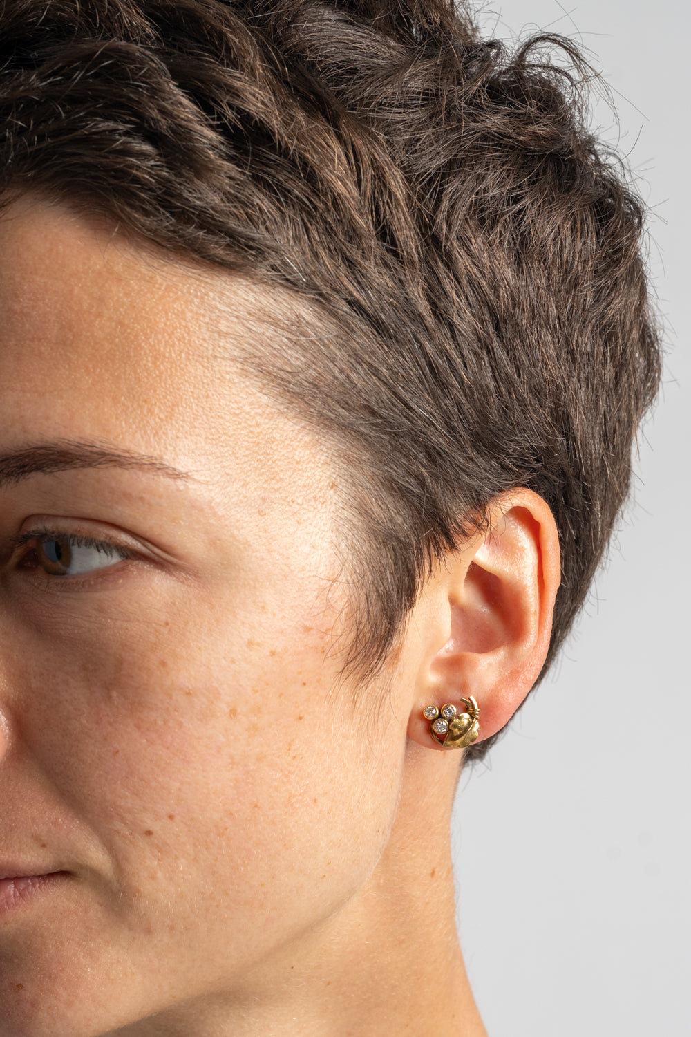 14K Triple Diamond Leaf Studs Circa 1930's