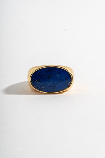 18K Flat Lapis Oval Ring Circa 1970