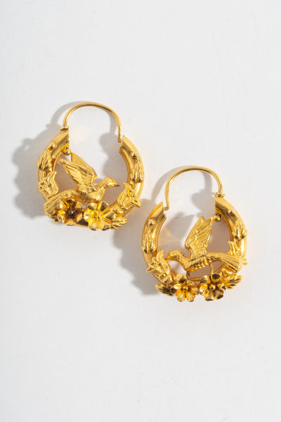 18K Victorian Bird Hoops