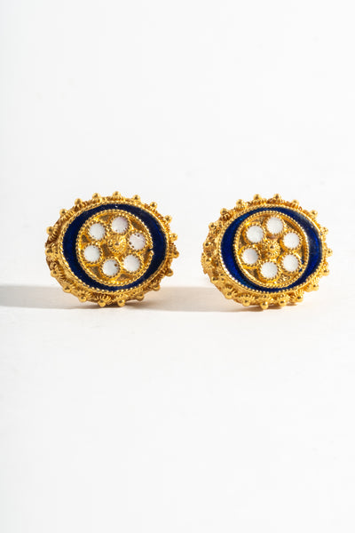 20K Enamel Filagree Stud Earrings
