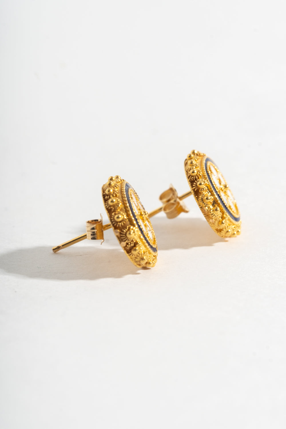 20K Enamel Filagree Stud Earrings