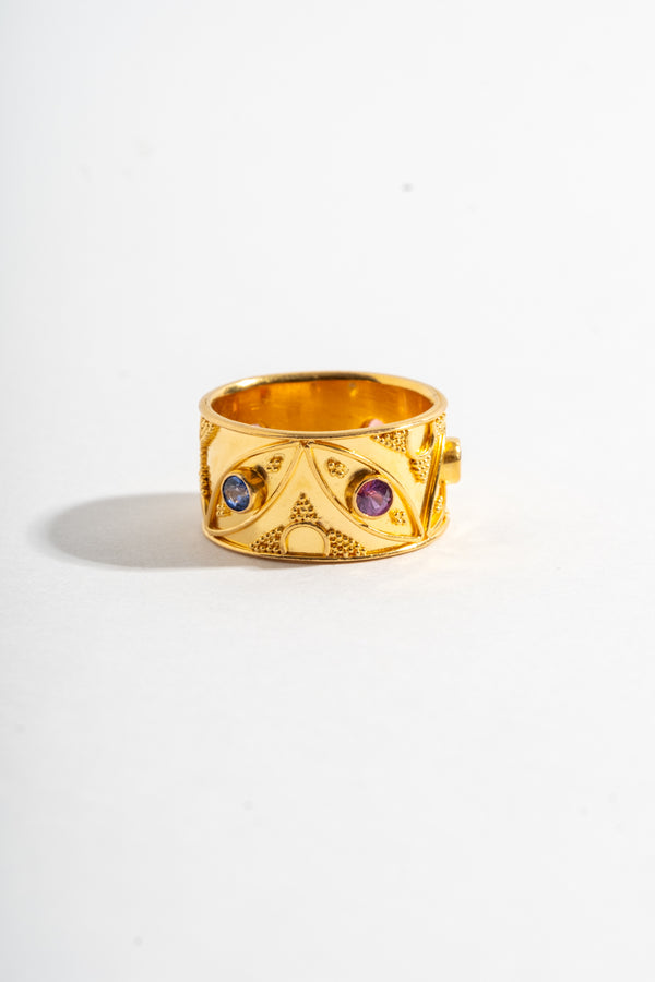 22K Granulated Mixed Stone Cigar Band