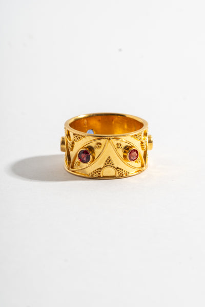 22K Granulated Mixed Stone Cigar Band