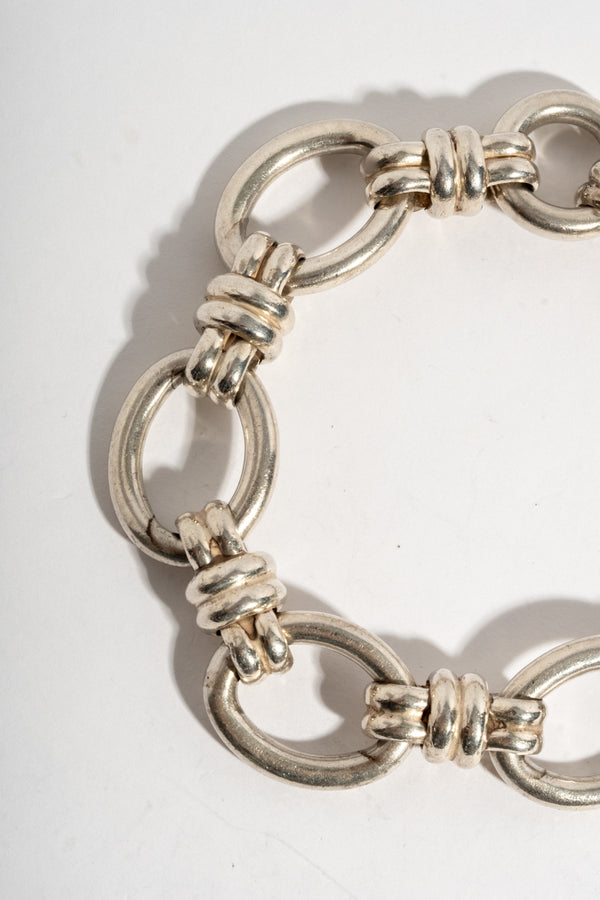 Sterling Chunky Oval and Knot Link Chain Bracelet