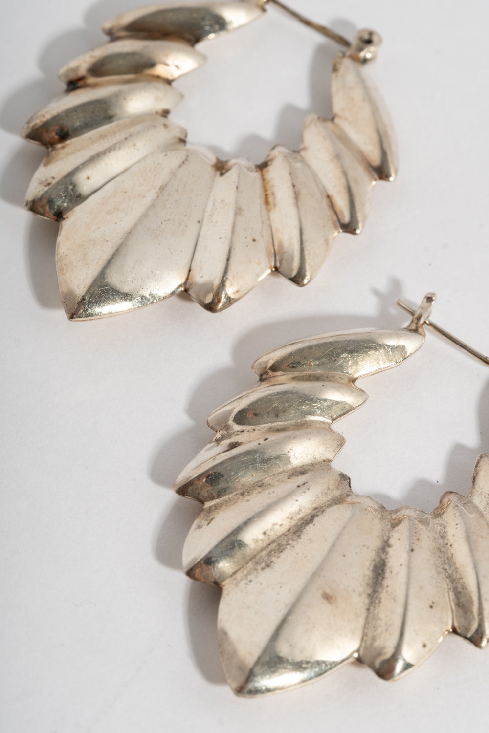 Sterling Modern Pointed Leaf Hoops