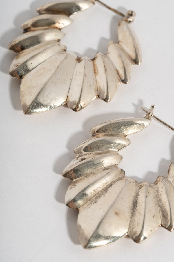 Sterling Modern Pointed Leaf Hoops