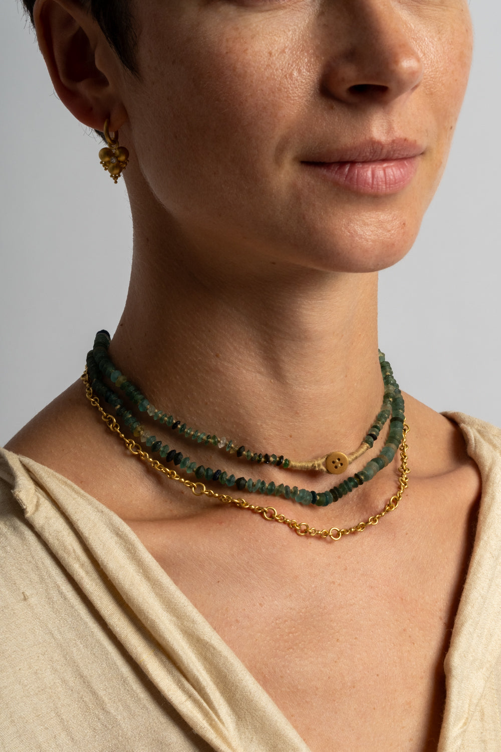 22K + Ancient Roman Glass Bead Strand