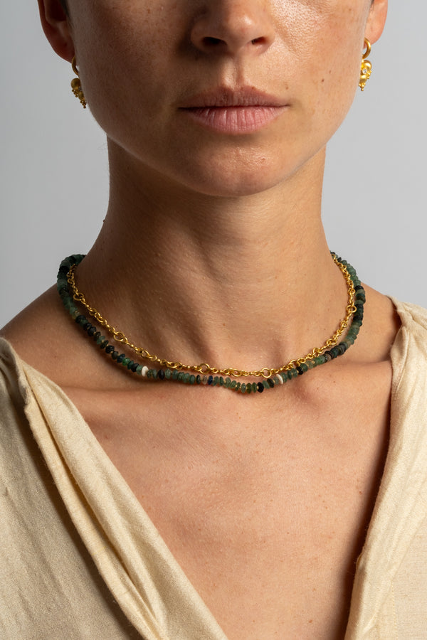22K + Ancient Roman Glass Bead Strand