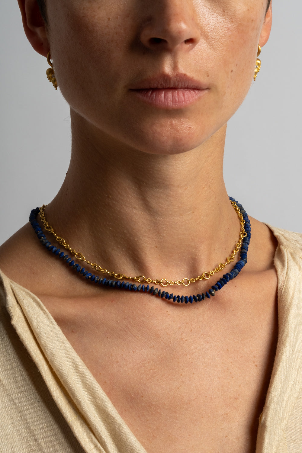 22K + Faceted Lapis Strand
