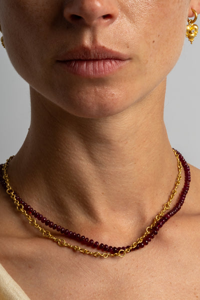 22K + Large Ruby Bead Strand