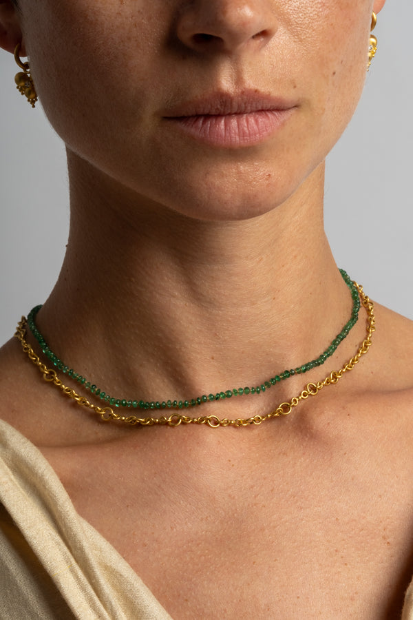 22K + Small Emerald Bead Strand