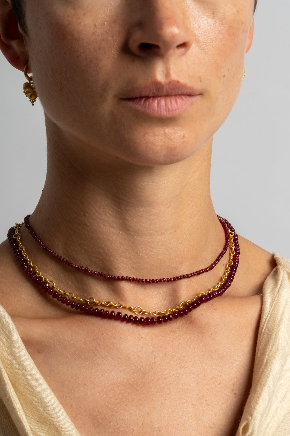 22K + Small Ruby Beads Strand
