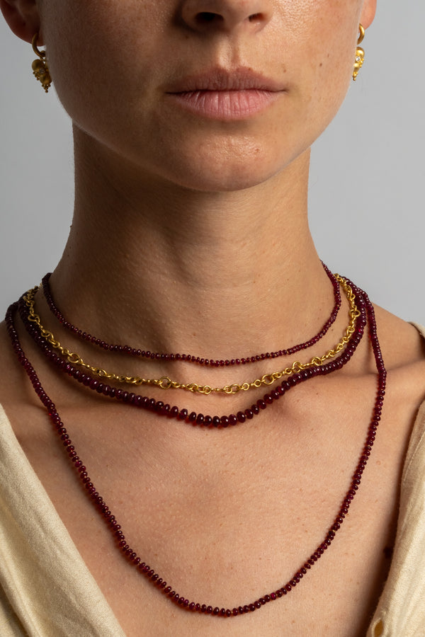22K + Small Ruby Beads Strand