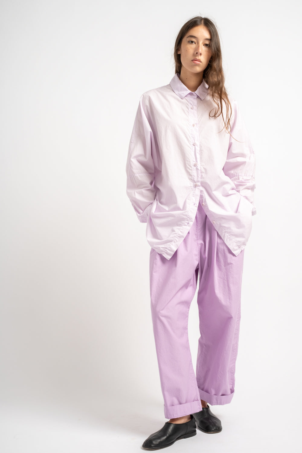The Elastic Pant in Lilac Micro Twill